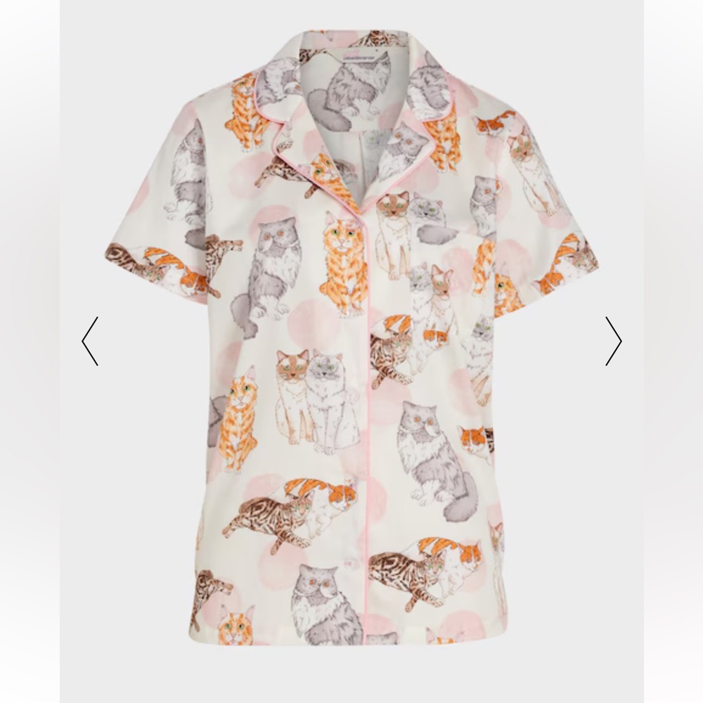 Peter Alexander White and Pink Cat Print cotton Pajamas XS